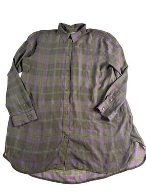 Lauren Ralph Lauren XXL Sheer Plaid Tunic Blouse Long Sleeve Button Front